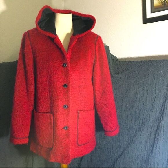 Democracy VTG Red Hooded Jacket Size M - Picture 1 of 11